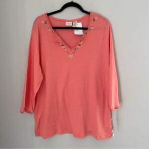 Erika Women’s V Neck Beaded Neck Top